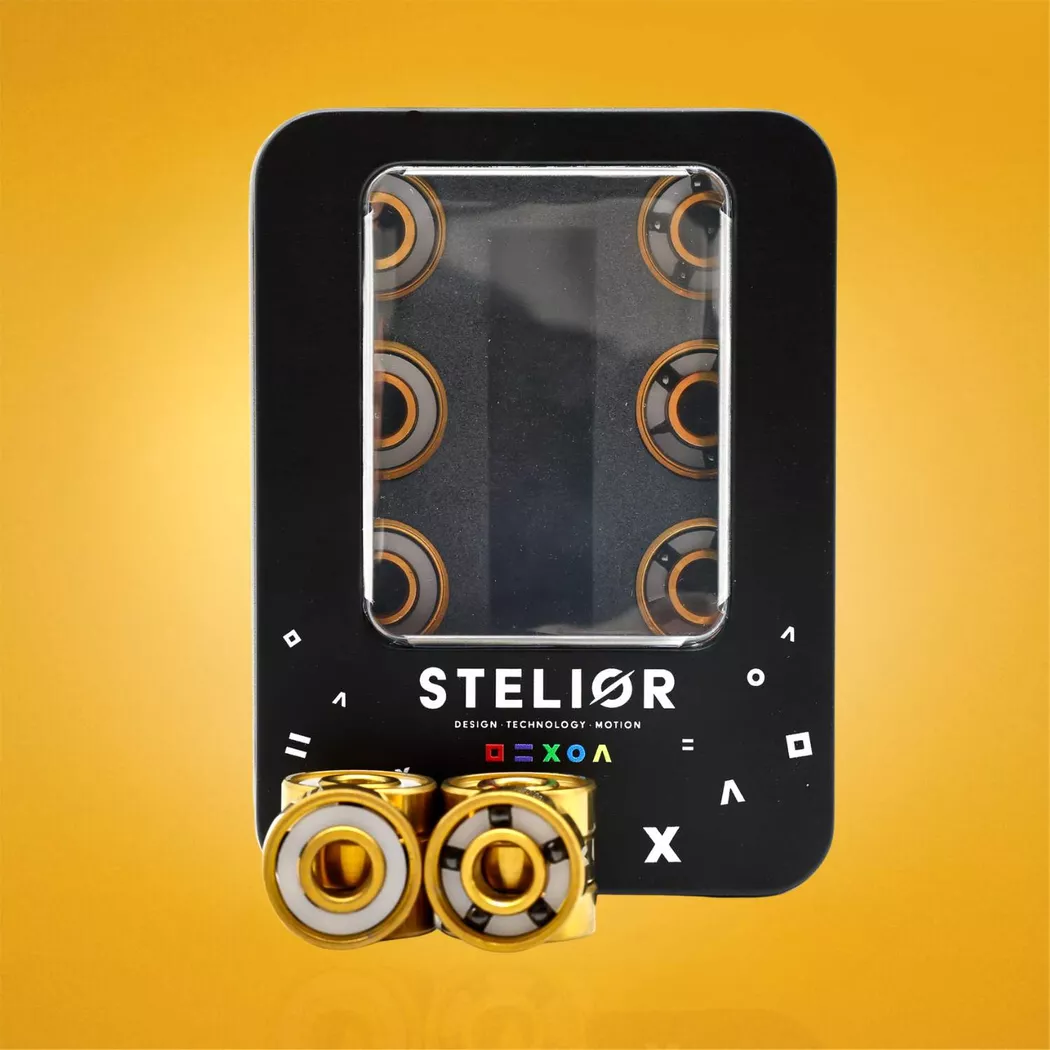 Łożyska hybrydowe 5-kulkowe złote Stelior Black Ceramic do rolek (16 szt.)