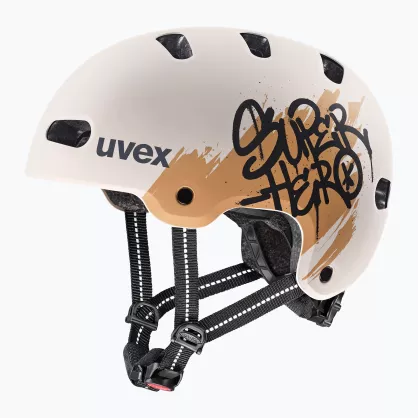 Kask dziecięcy Uvex Kid 4 Style Super Hero piaskowy mat