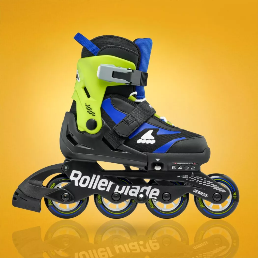 Rolki dziecięce Rollerblade Microblade czarno-limonkowo-niebieskie