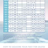 Tabela rozmiarów łyżwy figurowe Riedell Horizon białe