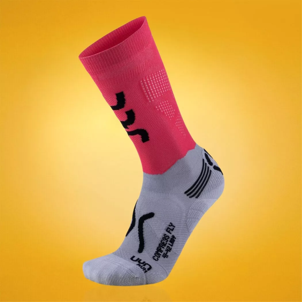 Skarpety damskie UYN Run Compression Fly szaro-koralowe